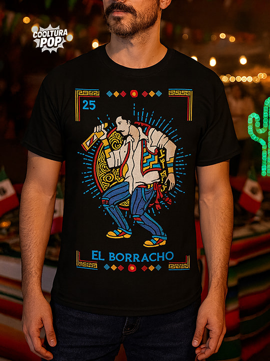 Playera Negra “El Borracho” – Inspiración Lotería Mexicana