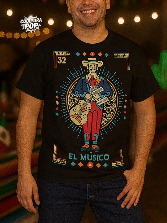 Playera Negra “El Músico” – Inspiración Lotería Mexicana