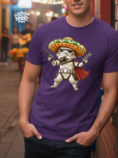 Playera Gris o Morada con Diseño de "Stormtrooper Mexicano" – Inspiración Cultura Pop Mexicana