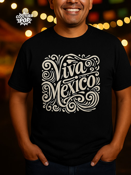 Playera Negra con Diseño "Viva México" – Inspiración Cultura Pop Mexicana